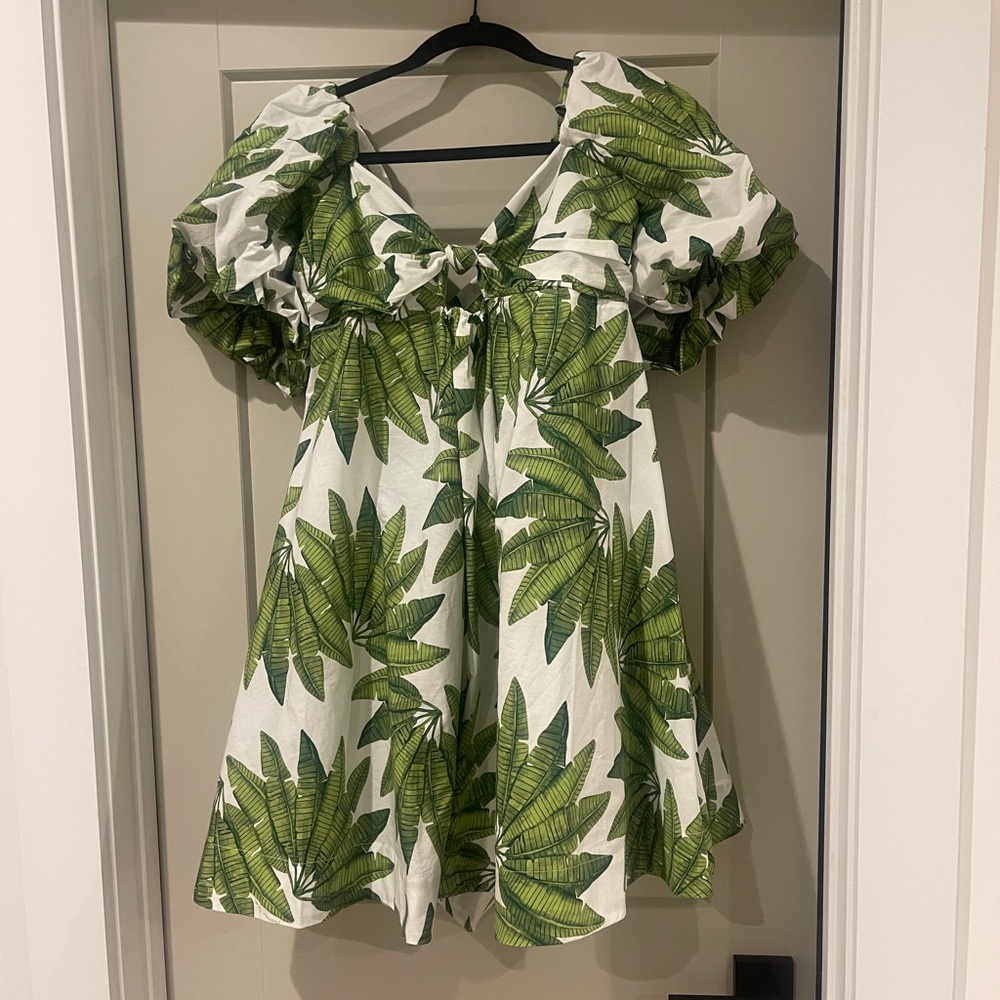 FARM Rio Green Leaf Print Mini Dress